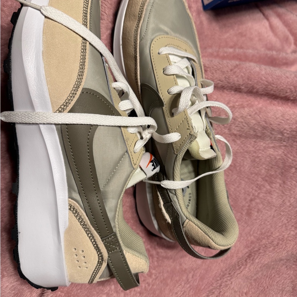 Nike Waffle Debut Beige and Olive Sneakers